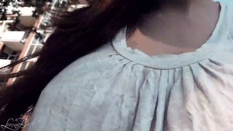 American Woman With Large Breasts Walks And Jogs Without A Bra
