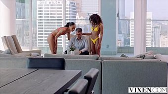 Sultry Brunettes Alexis And Scarlit In A Steamy Threesome With Intense Deep Throat Action