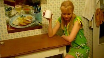 Blonde Babe Enjoys Oral And Vaginal Sex On A Kitchen Table