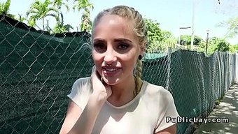 Naomi Woods, A Blonde With Bangs And A Pierced Nose Has Hot Public Sex.