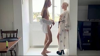 At Home, Watch Me Bend Forward For My Long-Haired Man'S Standing Doggy
