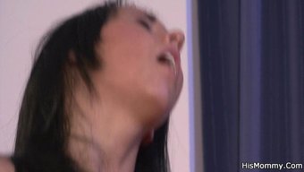 Brunette Teen Has Intimate Encounter With Her Boyfriend'S Mature Lesbian Stepmother