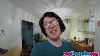 A Thin Adolescent Indulges In A Journey On The Shaft Of A Geeky Individual