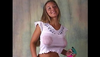 Christina, A Model With Large Breasts And A Big Belly, Poses In A Shirt And Panties